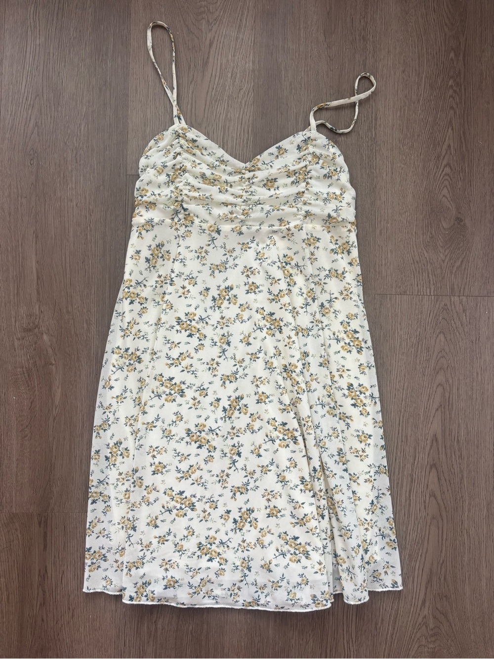 T.J.Maxx Cream Mini Dress with Yellow and Blue Floral Print